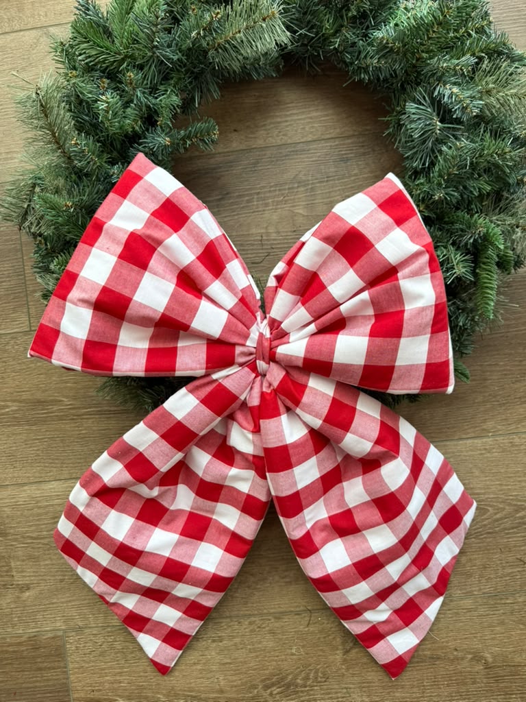 Gingham Red White Christmas Bow