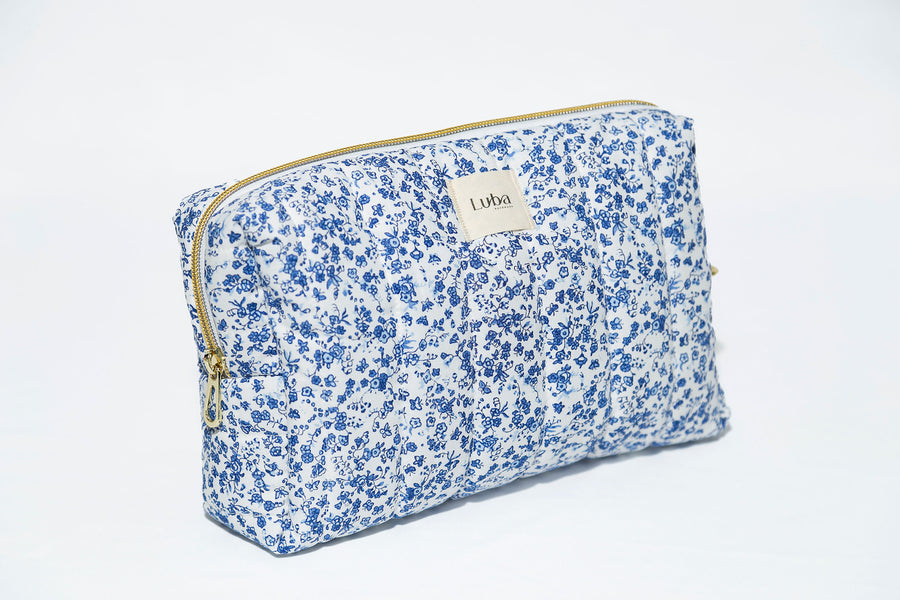 White & Blue Floral Toiletry Bag