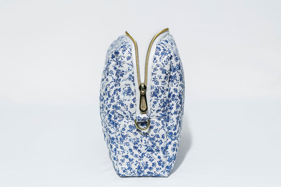 White & Blue Floral Toiletry Bag