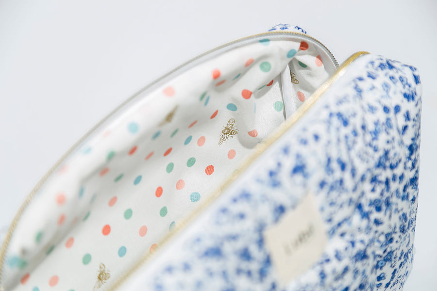 White & Blue Floral Toiletry Bag