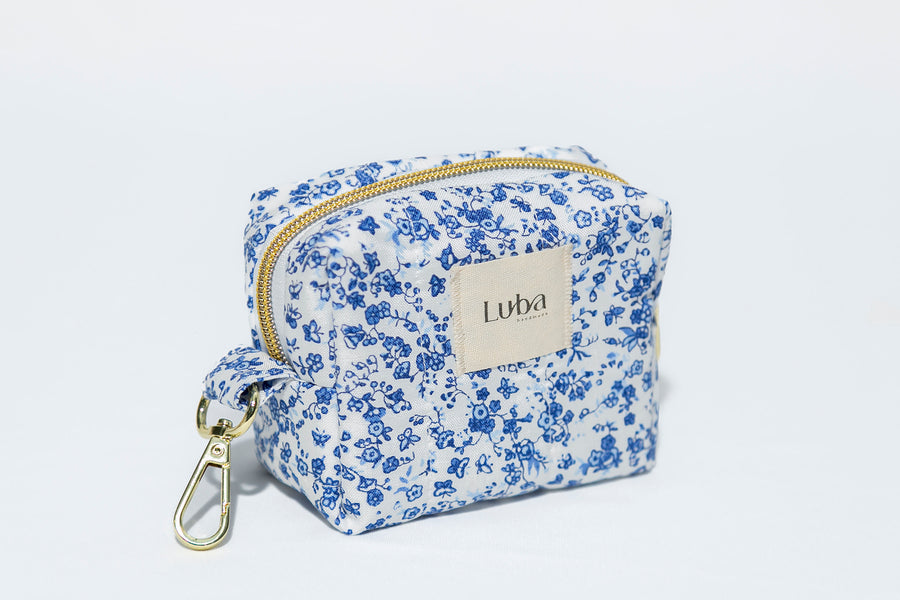 White & Blue Floral Jewelry Pouch