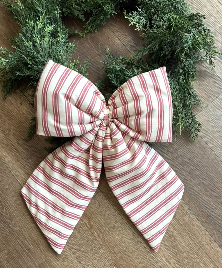 Red & Cream Distressed Christmas Bow