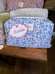 White & Blue Floral Toiletry Bag