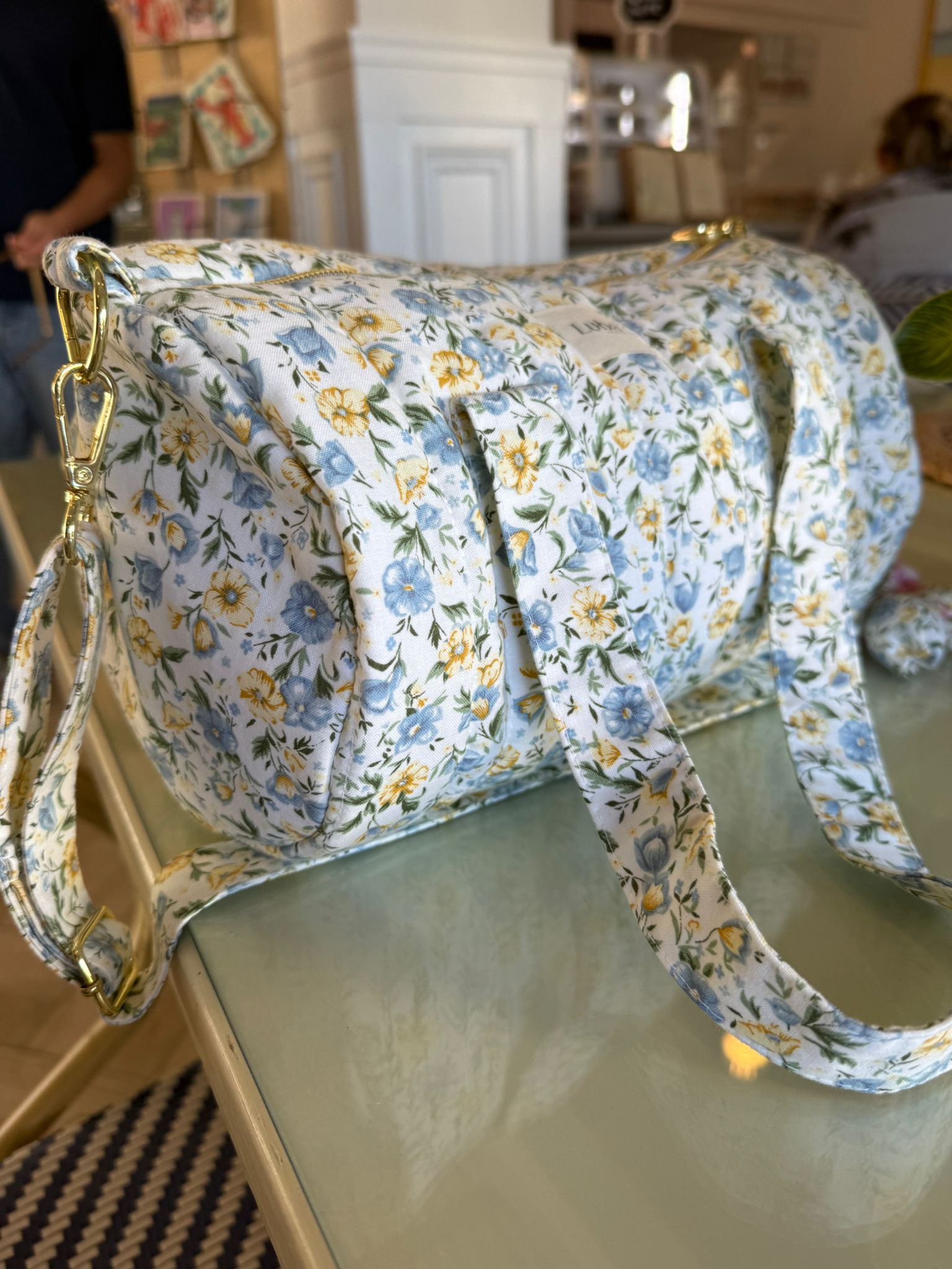 Baby Blue & Yellow Floral Mini Duffle Bag