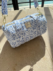 White & Blue Floral Mini Duffle Bag